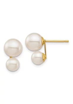 Brand new 👍 14K Yellow Gold 5 and 7mm White Round Freshwater Cultured Double Pearl Post Earrings by Belk & Co. 🤩 -DealsBelk & Co. Store Belk 20709