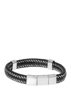 Wholesale ⭐ Stainless Steel and Black Leather Bracelet with Magnetic Extender Closure by Belk & Co. ❤️ -DealsBelk & Co. Store Belk 20739