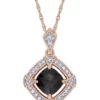 Best deal ❤️ 1.12 ct. t.w. Black & White Diamond Cushion cut Halo Pendant with Chain in 10k Rose Gold by Belk & Co. 😉