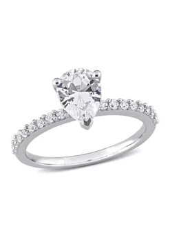 Outlet ❤️ Lab Created 2.12 CT TGW Created White Sapphire Pear-Cut Engagement Ring in 10k White Gold by Belk & Co. 🛒