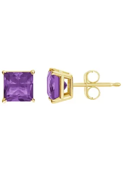 Best Sale 🔔 14K Yellow Gold 5mm Princess Cut Amethyst Stud Earrings by Belk & Co. 👍 -DealsBelk & Co. Store Belk 20766