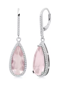 Budget โจ Pear-Cut Rose Quartz and White Topaz Halo Dangle Lever Back Earrings in Sterling Silver (18 in x 8 mm) by Belk & Co. ๐ฏ