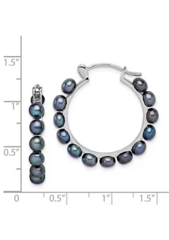 Brand new 😀 Sterling Silver Rhodium-plated 4-5mm Black Freshwater Cultured Pearl Hoop Earrings by Belk & Co. 👍 -DealsBelk & Co. Store Belk 20772