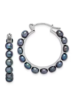 Brand new 😀 Sterling Silver Rhodium-plated 4-5mm Black Freshwater Cultured Pearl Hoop Earrings by Belk & Co. 👍 -DealsBelk & Co. Store Belk 20774