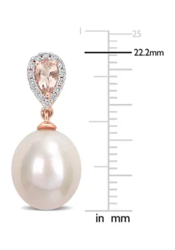 Promo 🛒 9-9.5mm Cultured Freshwater Pearl 1/2 CT TGW Morganite and 1/7 CT TDW Diamond Drop Earrings in 14k Rose Gold by Belk & Co. ✔️ -DealsBelk & Co. Store Belk 20803