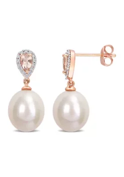 Promo 🛒 9-9.5mm Cultured Freshwater Pearl 1/2 CT TGW Morganite and 1/7 CT TDW Diamond Drop Earrings in 14k Rose Gold by Belk & Co. ✔️ -DealsBelk & Co. Store Belk 20804
