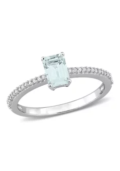 Best deal 🛒 Octagonal Aquamarine and 1/10 CT TW Diamond Promise Ring in 10k White Gold by Belk & Co. 👍