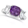 Outlet ❤️ Sterling Silver 8mm Cushion Amethyst and White Topaz Three-Stone Ring by Belk & Co. 🛒