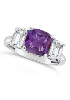Outlet ❤️ Sterling Silver 8mm Cushion Amethyst and White Topaz Three-Stone Ring by Belk & Co. 🛒 -DealsBelk & Co. Store Belk 20823
