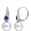 New 🌟 Pearl, 3/8 ct. t.w. Sapphire, and 1/8 ct. t.w. Diamond Earrings in 14K White Gold by Belk & Co. ❤️