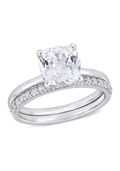 Discount 🌟 Lab Created 3.3 CT TGW Created White Sapphire Cushion-Cut Bridal Ring Set in 10k White Gold by Belk & Co. 🧨