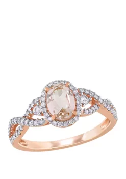 Budget 🔥 5/8 ct. t.w. Morganite, 1/10 ct. t.w. White Sapphire, 1/3 ct. t.w. Diamond Halo Twist Ring by Belk & Co. ✨ -DealsBelk & Co. Store Belk 20879
