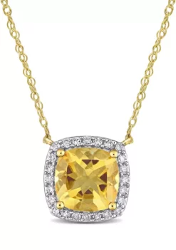 Cheapest 🤩 1.3 CT TGW Citrine and 1/8 CT TW Diamond Cushion Halo Necklace in 10k Yellow Gold by Belk & Co. ❤️
