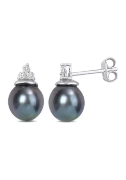 Wholesale 🎁 8-8.5mm Black Tahitian Cultured Pearl and 1/8 CT TW Diamond Stud Earrings in Sterling Silver by Belk & Co. 🛒 -DealsBelk & Co. Store Belk 20918