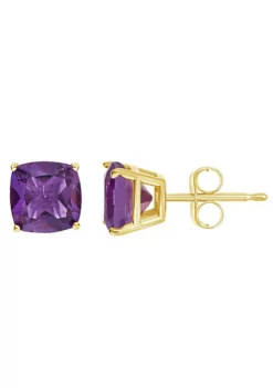 Best Pirce 🛒 14K Yellow Gold 6mm Cushion Amethyst Stud Earrings by Belk & Co. 👏 -DealsBelk & Co. Store Belk 20922