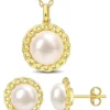 Deals 👍 8-9.5mm Cultured Freshwater Pearl 2-PC Stud Earrings and Pendant w/Chain Set in Yellow Plated Sterling Silver by Belk & Co. 🎁