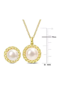 Deals 👍 8-9.5mm Cultured Freshwater Pearl 2-PC Stud Earrings and Pendant w/Chain Set in Yellow Plated Sterling Silver by Belk & Co. 🎁 -DealsBelk & Co. Store Belk 20925