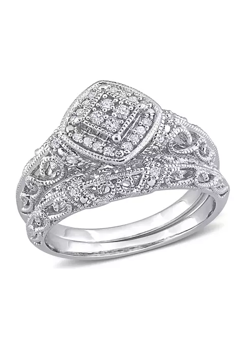 Discount 🔥 1/5 CT TW Diamond Vintage Bridal Set in Sterling Silver by Belk & Co. 🔥 1 Discount 🔥 1/5 CT TW Diamond Vintage Bridal Set in Sterling Silver by Belk & Co. 🔥