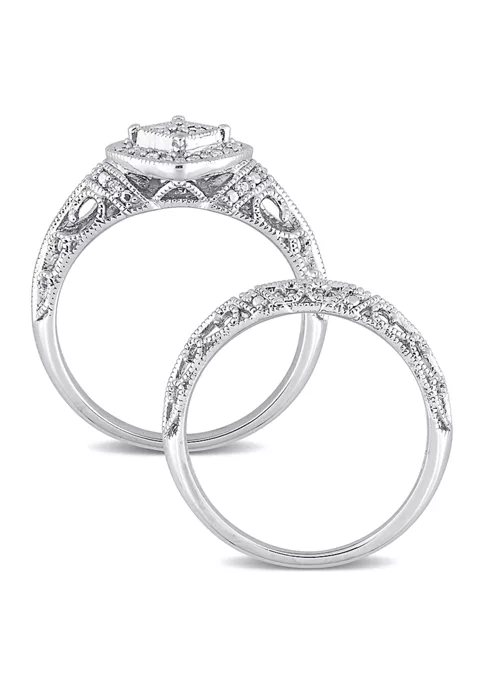 Discount 🔥 1/5 CT TW Diamond Vintage Bridal Set in Sterling Silver by Belk & Co. 🔥 2 Discount 🔥 1/5 CT TW Diamond Vintage Bridal Set in Sterling Silver by Belk & Co. 🔥 - Image 2