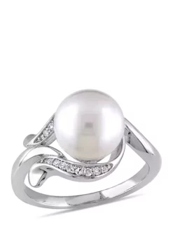 Wholesale ⌛ 1/10 ct. t.w. Diamond and 8.5 Millimeter Cultured Freshwater Pearl Accent Ring in 10k White Gold by Belk & Co. ⌛