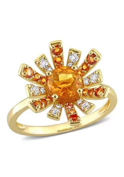 Flash Sale ๐ Madeira Citrine and White Topaz Starburst Cocktail Ring in 18k Yellow Gold Plated Sterling Silver by Belk & Co. ๐