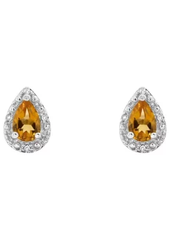 New 😀 Sterling Silver 6x4mm Pear Shaped Citrine Diamond Accent Halo Stud Earrings by Belk & Co. 🤩 -DealsBelk & Co. Store Belk 21003