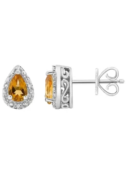 New 😀 Sterling Silver 6x4mm Pear Shaped Citrine Diamond Accent Halo Stud Earrings by Belk & Co. 🤩 -DealsBelk & Co. Store Belk 21005