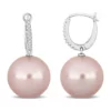 Budget 🔔 15-15.5mm Pink Cultured Freshwater Pearl and 1/7 CT TDW Diamond Leverback Earrings in 10k White Gold by Belk & Co. 😉