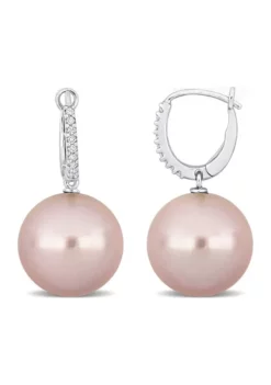 Budget 🔔 15-15.5mm Pink Cultured Freshwater Pearl and 1/7 CT TDW Diamond Leverback Earrings in 10k White Gold by Belk & Co. 😉