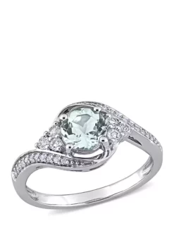 Coupon 🛒 3/4 ct. t.w. Aquamarine, 1/4 ct. t.w. White Topaz and 1/10 ct. t.w. Diamond Swirl Ring in 10k White Gold by Belk & Co. 🌟