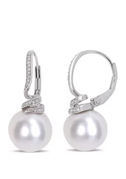 Flash Sale 🌟 Pearl and 1/10 ct. t.w. Diamond Accent Swirl Earrings in Sterling Silver by Belk & Co. ✨