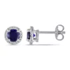 Best deal 😉 Lab Created 1.16 ct. t.g.w. Created Blue Sapphire and Diamond Accent Halo Stud Earrings in Sterling Silver by Belk & Co. 🛒