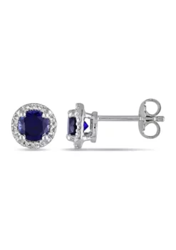 Best deal ๐ Lab Created 1.16 ct. t.g.w. Created Blue Sapphire and Diamond Accent Halo Stud Earrings in Sterling Silver by Belk & Co. ๐