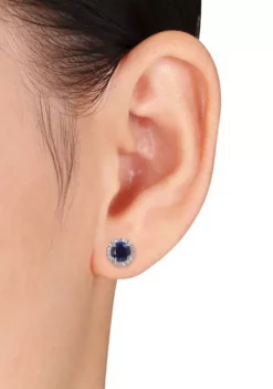 Best deal 😉 Lab Created 1.16 ct. t.g.w. Created Blue Sapphire and Diamond Accent Halo Stud Earrings in Sterling Silver by Belk & Co. 🛒 -DealsBelk & Co. Store Belk 21064