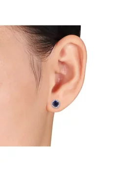 Best deal 😉 Lab Created 1.16 ct. t.g.w. Created Blue Sapphire and Diamond Accent Halo Stud Earrings in Sterling Silver by Belk & Co. 🛒 -DealsBelk & Co. Store Belk 21065