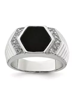 Flash Sale ⭐ Men's Sterling Silver Cubic Zirconia and Onyx Ring by Belk & Co. 🧨 -DealsBelk & Co. Store Belk 21117