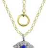 Flash Sale ⭐ Lab Created 1/10 ct. t.w. Diamond and Synthetic Sapphire Evil Eye Pendant on 15-1/2 inch Chain with 2" Extender, 18K Gold over Silver by Belk & Co. 🔥