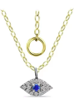 Flash Sale ⭐ Lab Created 1/10 ct. t.w. Diamond and Synthetic Sapphire Evil Eye Pendant on 15-1/2 inch Chain with 2" Extender, 18K Gold over Silver by Belk & Co. 🔥 -DealsBelk & Co. Store Belk 21122