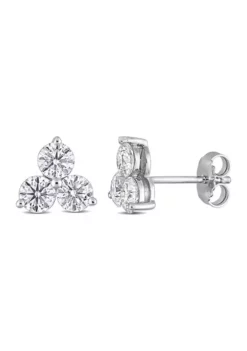Budget 👏 2.16 ct. t.w. Created Moissanite Three-Stone Stud Earrings in Sterling Silver by Belk & Co. 😀