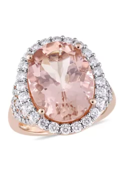 Wholesale ✔️ 9.75 ct. t.w. Morganite and 1.4 ct. t.w. Diamond Oval Halo Cocktail Ring in 14k Rose Gold by Belk & Co. 👍