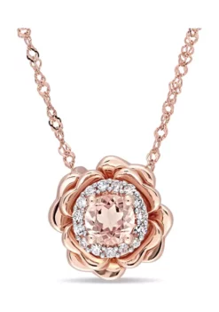 Best reviews of 👏 1/3 ct. t.w. Morganite and 1/10 ct. t.w. Diamond Halo Flower Pendant with Chain in 10k Rose Gold by Belk & Co. 🥰