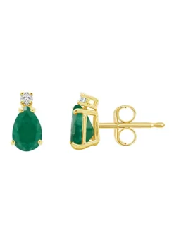 Wholesale 👏 14K Gold 6x4 Pear Shape Emerald Diamond Accent Earrings by Belk & Co. 🎁 -DealsBelk & Co. Store Belk 21208