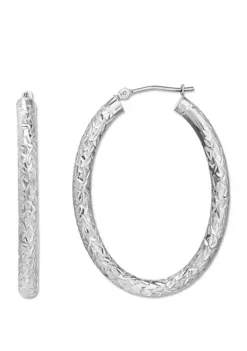 Cheap 🔥 Sterling Silver Polished Diamond Cut Oval Crystal Cut Hoop by Belk & Co. 🤩