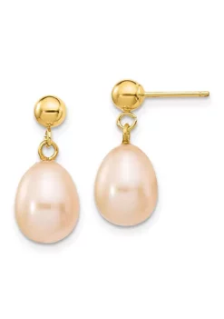 New ❤️ 14K Yellow Gold 8-9mm Pink Rice Freshwater Cultured Pearl Dangle Post Earrings by Belk & Co. 💯 -DealsBelk & Co. Store Belk 21229