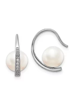Outlet 🎉 Sterling Silver Rhodium-plated Cubic Zirconia Freshwater Cultured Pearl Earrings by Belk & Co. 🛒 -DealsBelk & Co. Store Belk 21235