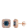 Deals 😍 2.2 ct. t.w. London-Blue Topaz, 1/8 ct. t.w. White Sapphire and 1/5 ct. t.w. Diamond Halo Stud Earrings in 10k Rose Gold by Belk & Co. 🔥
