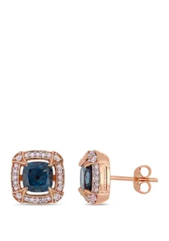 Deals 😍 2.2 ct. t.w. London-Blue Topaz, 1/8 ct. t.w. White Sapphire and 1/5 ct. t.w. Diamond Halo Stud Earrings in 10k Rose Gold by Belk & Co. 🔥 -DealsBelk & Co. Store Belk 21252
