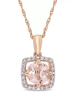 Budget ✨ 0.8 ct. t.w. Morganite and 0.1 ct. t.w. Diamond Floating Halo Pendant with Chain in 10K Rose Gold by Belk & Co. 🥰