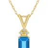 Promo 🔔 14K Gold 7x5 Emerald Cut Blue Topaz Diamond Accent Pendant by Belk & Co. 💯
