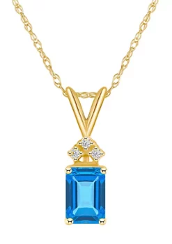 Promo 🔔 14K Gold 7x5 Emerald Cut Blue Topaz Diamond Accent Pendant by Belk & Co. 💯